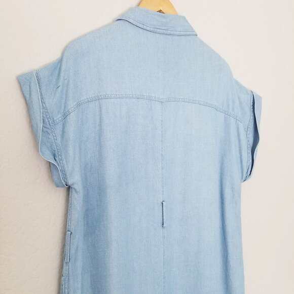 Zara Linen Blend Button Down Blue Chambray Midi Shirt Dress XL Soft Light Denim - Picture 11 of 16